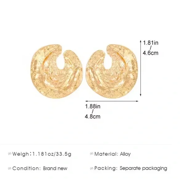 Large Textured Gold Statement Earrings – Hoops - Picture 9 of 10